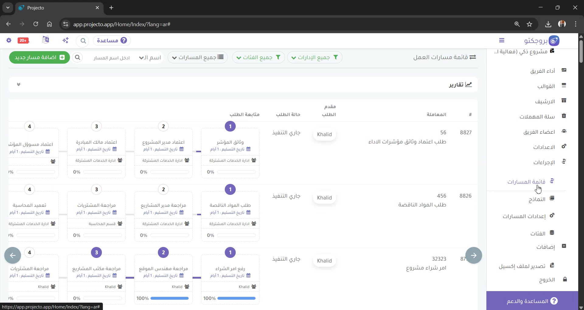 لوحة تتبع المعاملات والإجراءات في الوقت الحقيقي