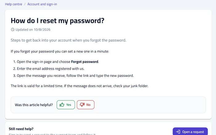 A help center article with the question "Was this article helpful?"